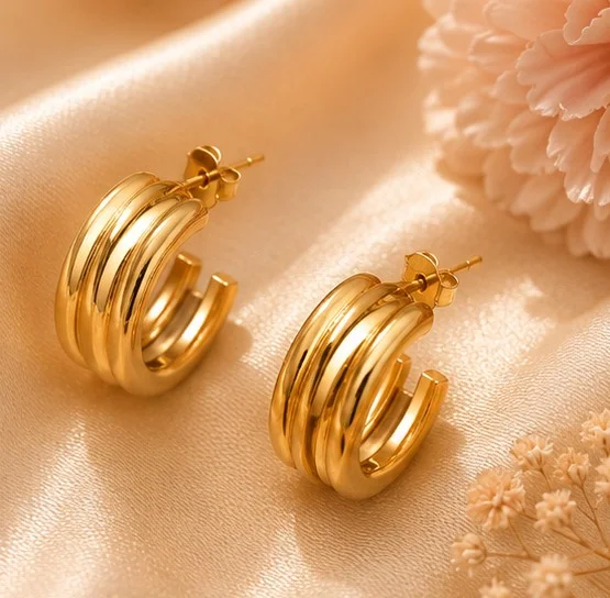 Gold Chunky Ribbed C-Hoop Earrings