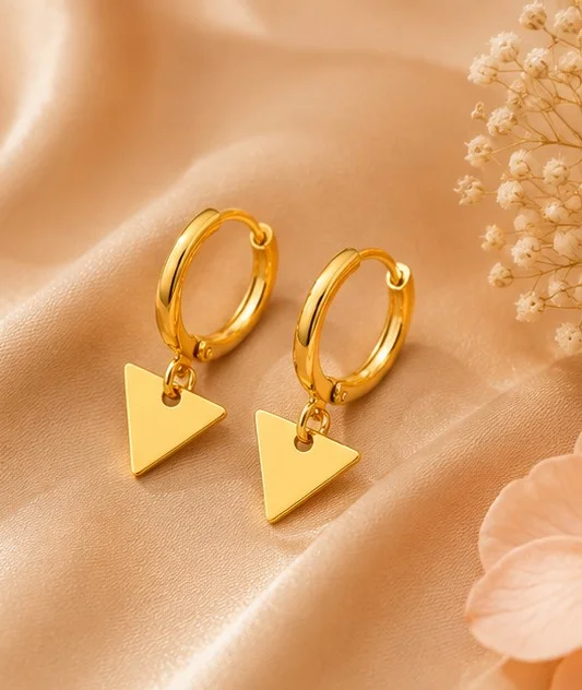 Gold Hoop Triangle Charm Earrings