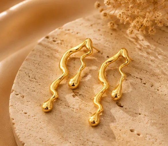 Gold Liquid Drip Dangle Earrings
