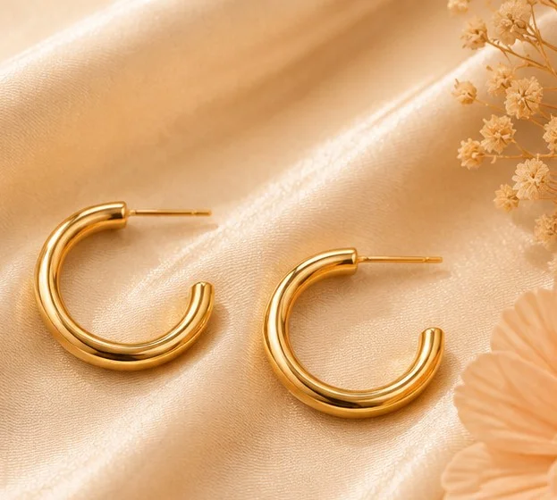 Gold Thick C-Hoop Earrings