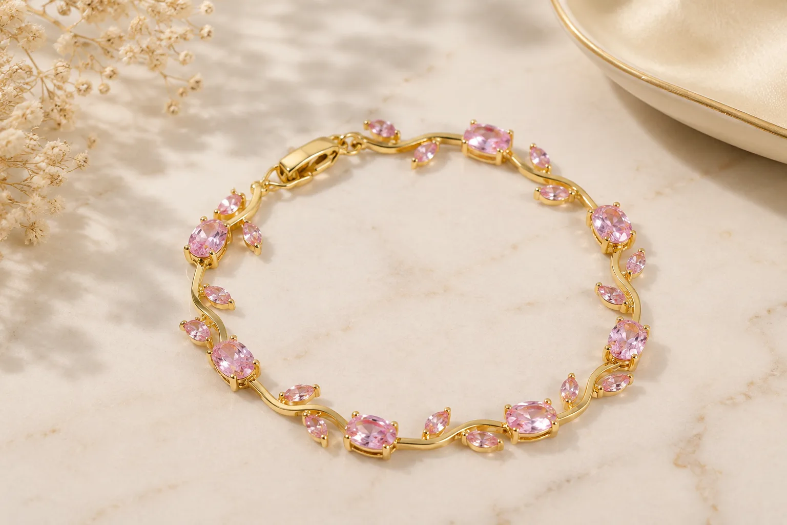Tulip Crystal Gold & Pink Bracelet