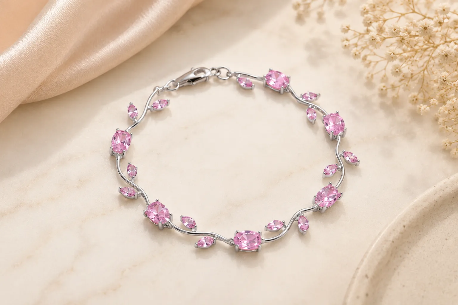 Tulip Crystal Vine Silver & Pink Bracelet