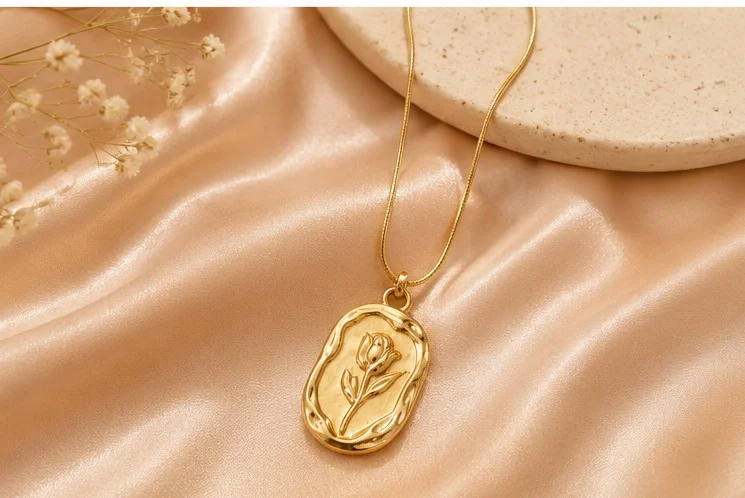 Golden Rose Pendant Necklace