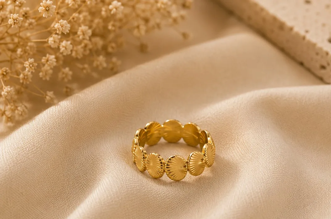 Golden Sunburst Engraved Ring