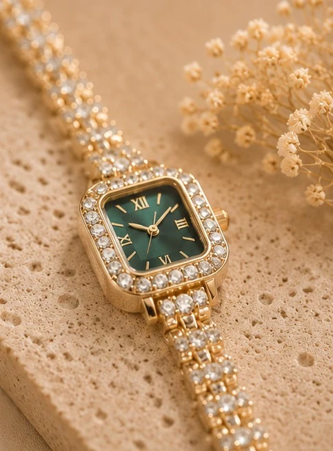 Emerald Square Dial Rose Gold Watch